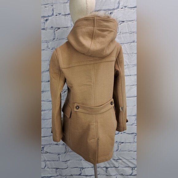 Burberry Womens Duffle Toggle Fur Hood Jacket Winter Camel Wool Nova Check 12 US - Picture 6 of 16